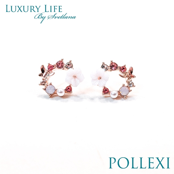 POLLEXI Jewelry - Rose Quartz & Pearl Hibiscus Butterfly Earrings